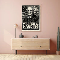 Warren G. Harding 29th President of the United States B & W Comic Sketch Poster