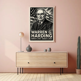 Warren G. Harding 29th President of the United States B & W Comic Sketch Poster