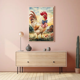 rooster crowing proudly at sunrise Poster