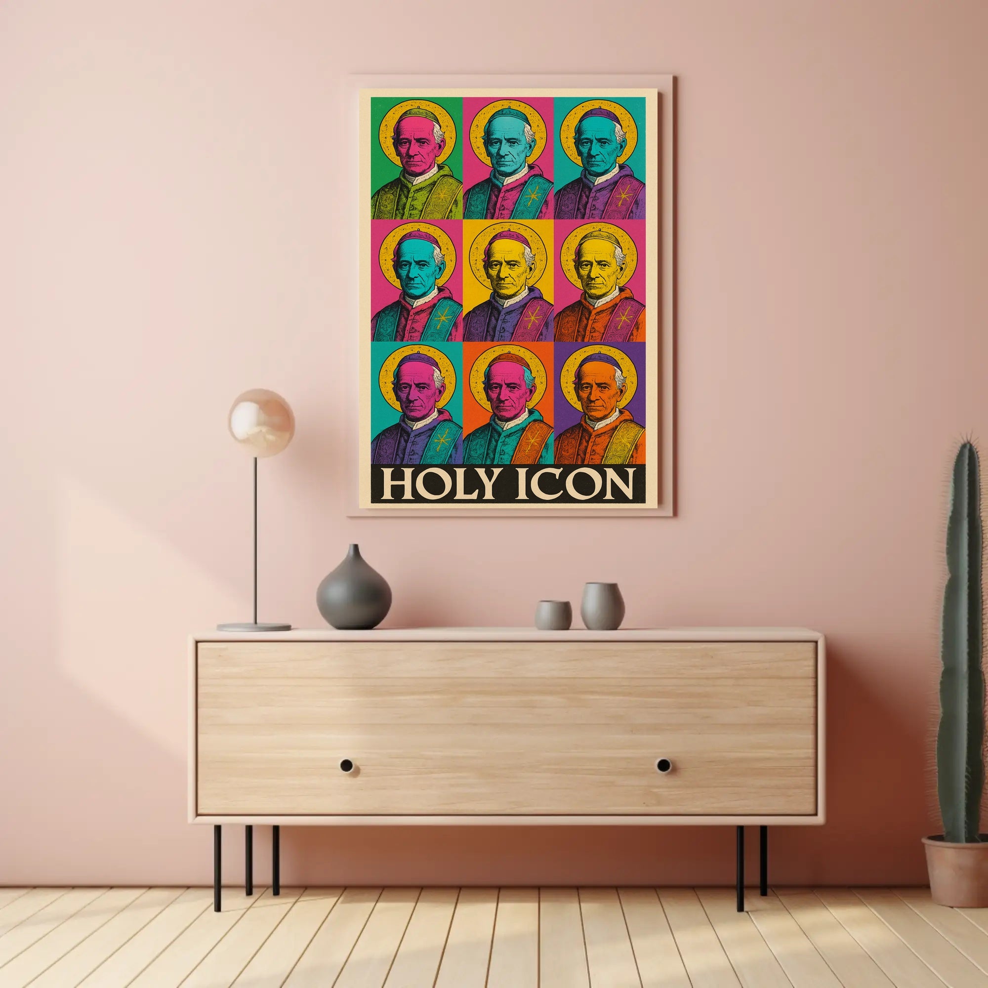 Pope Leo in Pop Art Style: Vibrant Religious Icon Poster