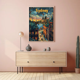 Sydney Skyline Sunset: Vibrant Urban or Cityscape Poster