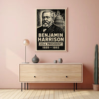 Benjamin Harrison 23rd President of the United States B & W Comic Sketch Poster