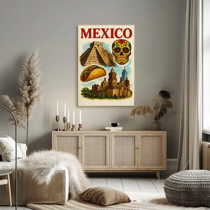 Mexico Pyramid Taco Skull Cathedral Culture Poster