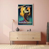 Kellar's Golden Butterfly Vintage Theatrical Poster brings vintage theater magic to your decor, perfect for enthusiasts.