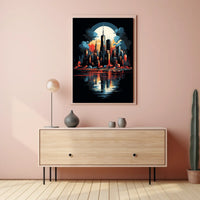 Futuristic Cityscape Moonlit Skyline Art Poster
