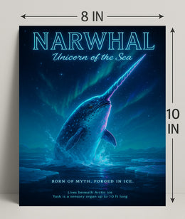 Narwhal Beneath Northern Lights Fantasy or Mythology Poster