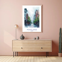 Portland Tranquil Urban Scene Watercolor Urban or Cityscape Poster PosterGoat