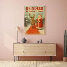 Reindeer Fashion Show Festive Illustration Animal Poster