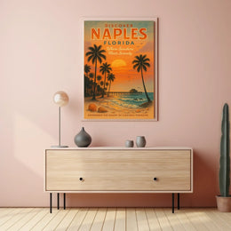 Naples Beach Vintage Travel Poster