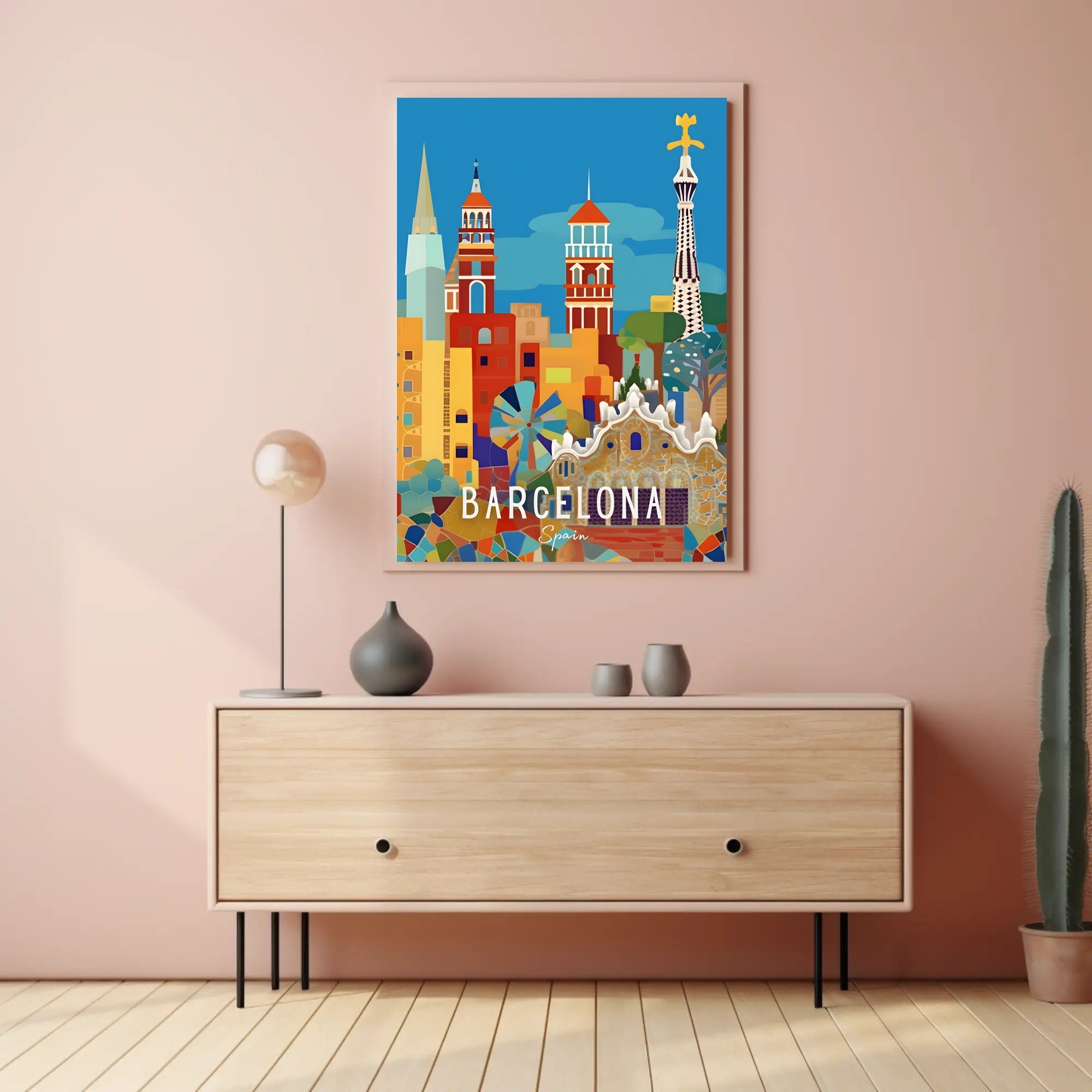 Barcelona's Vibrant Architecture Cityscape Artistic Poster