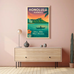 Honolulu Tropical Adventure Vintage Travel Poster PosterGoat