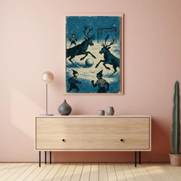 Whimsical Reindeer Soccer Vintage Holiday Poster Art