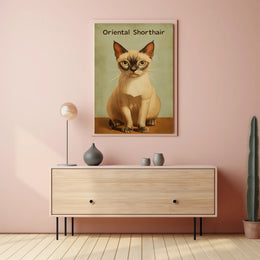 Oriental Shorthair Cat Digital Painting Vintage Poster