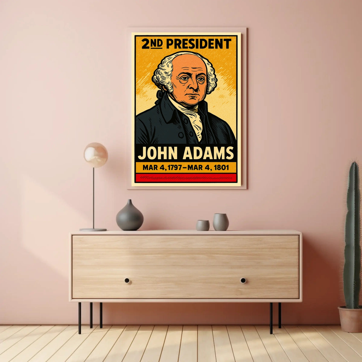 John Adams 2nd President of the United States Inked Comic Style Poster