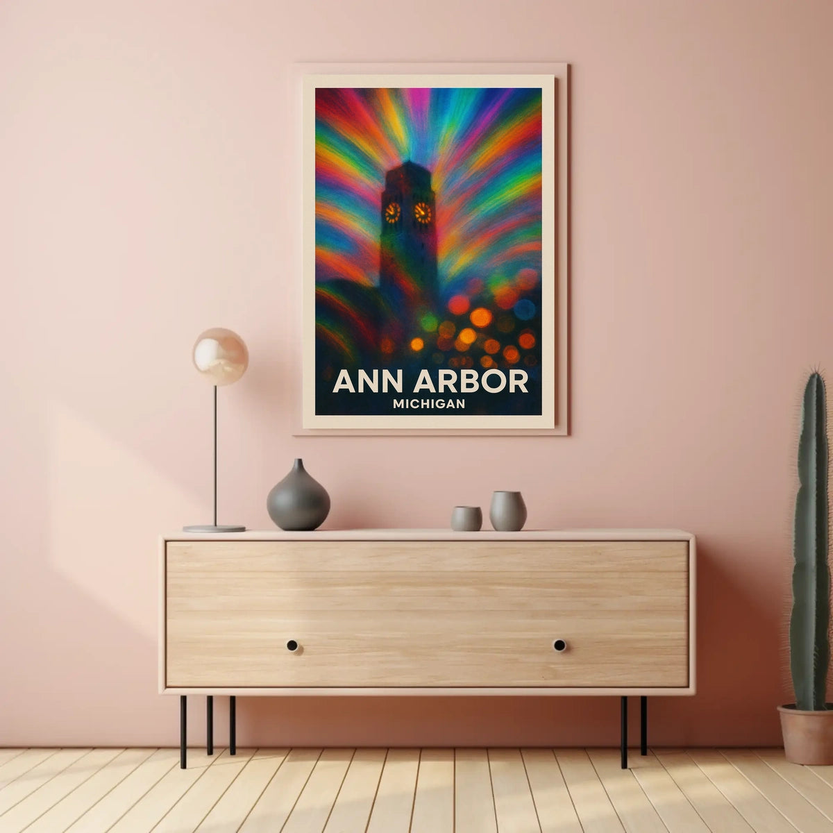 Ann Arbor Clock Tower Rainbow Surreal Urban Poster