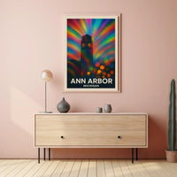 Ann Arbor Clock Tower Rainbow Surreal Urban Poster