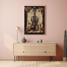 Vintage Violin & Roses Scene Elegant Artistic Poster