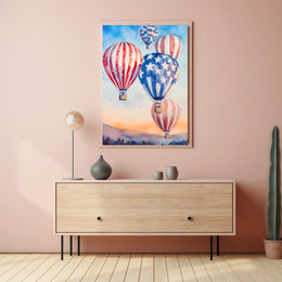 Watercolor Skyline Overhead Hot Air Balloon Festival Poster