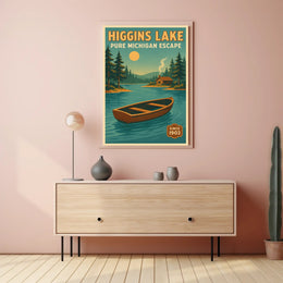 Higgins Lake Vintage Travel Poster Wall Art