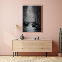 Serene Misty River Scene Artistic Poster PosterGoat