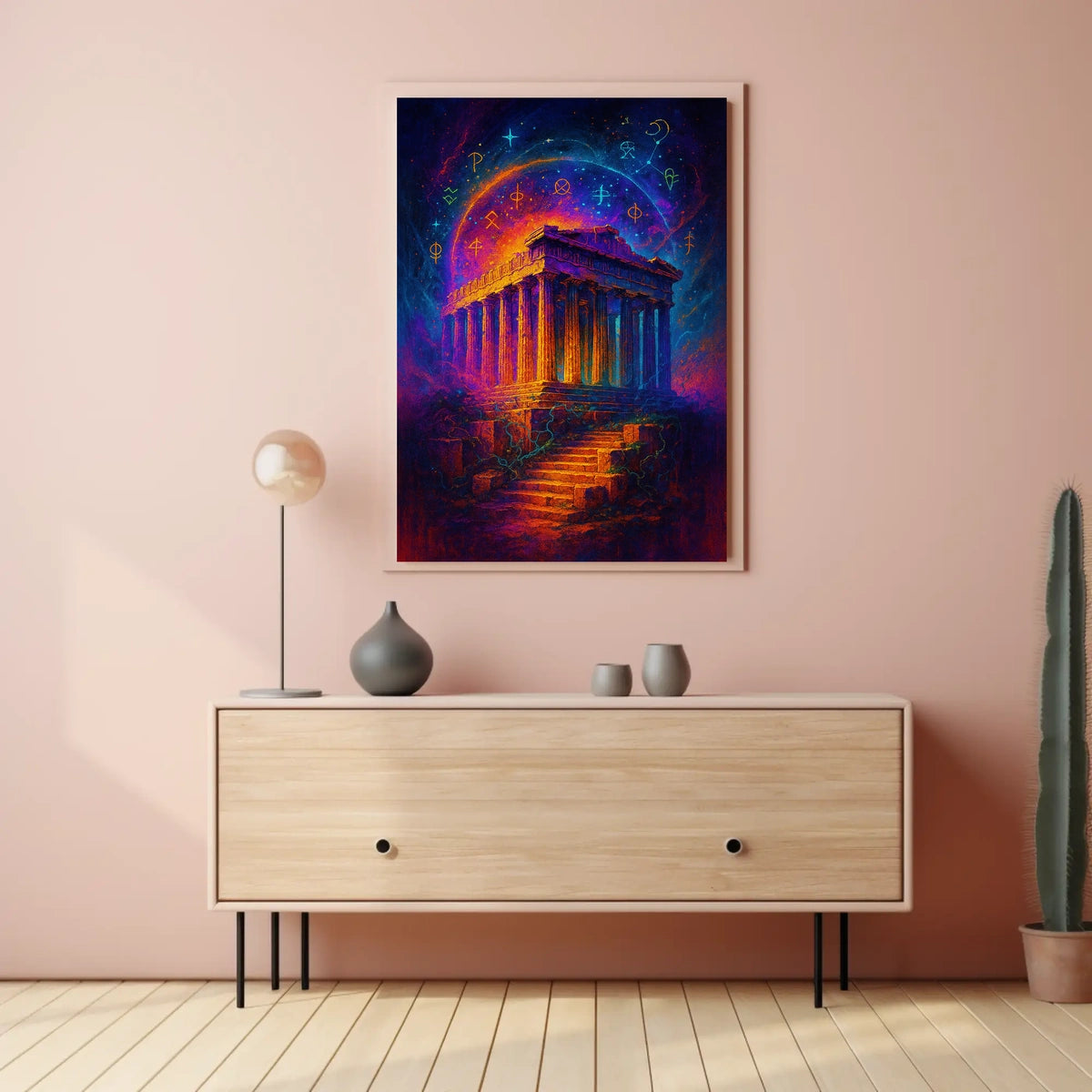 Mystical Ruins Under Cosmic Skies Poster