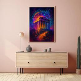 Mystical Ruins Under Cosmic Skies Poster