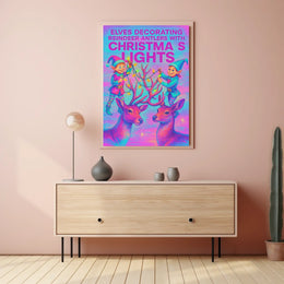 Elves Decorating Reindeer Antlers Poster