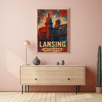 Lansing Cityscape Retro Typography Collectors Poster