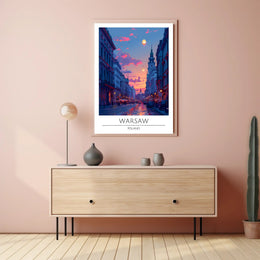 Warsaw Sunset Urban Scene Vibrant Cityscape Travel Poster