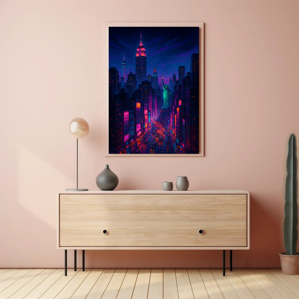 Neon New York Cityscape Night Glow Poster Modern Wall Art