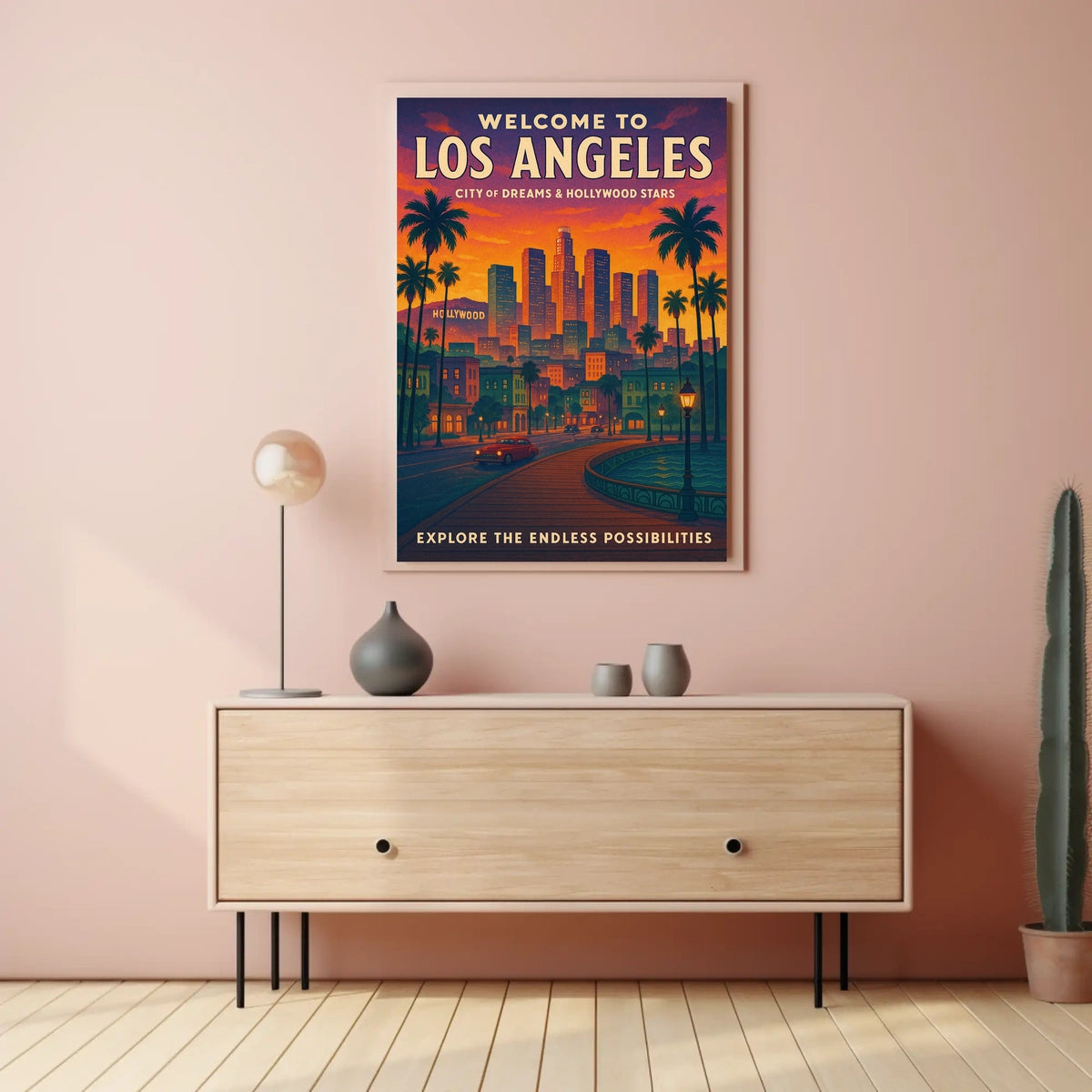 Los Angeles Skyline Retro Travel Poster Art Print