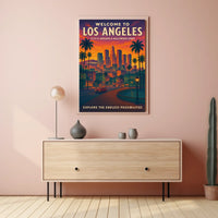 Los Angeles Skyline Retro Travel Poster Art Print