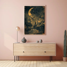 Vintage Carnival Moonlit Scene Under Gothic Artistic Poster PosterGoat