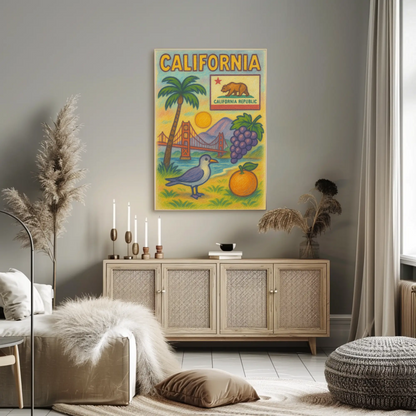 California Golden Gate Grapes Seagull Travel Poster