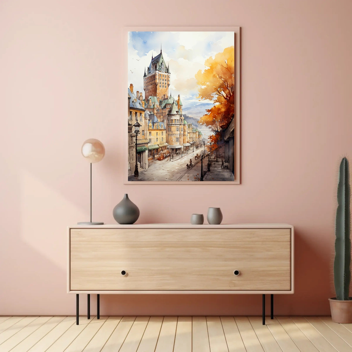 Historic Quebec City Castle European-Style Street Travel Poster