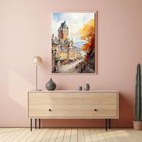 Historic Quebec City Castle European-Style Street Travel Poster