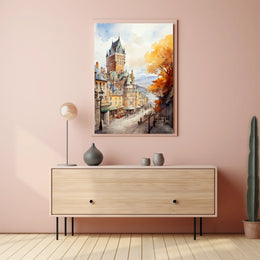 Historic Quebec City Castle European-Style Street Travel Poster