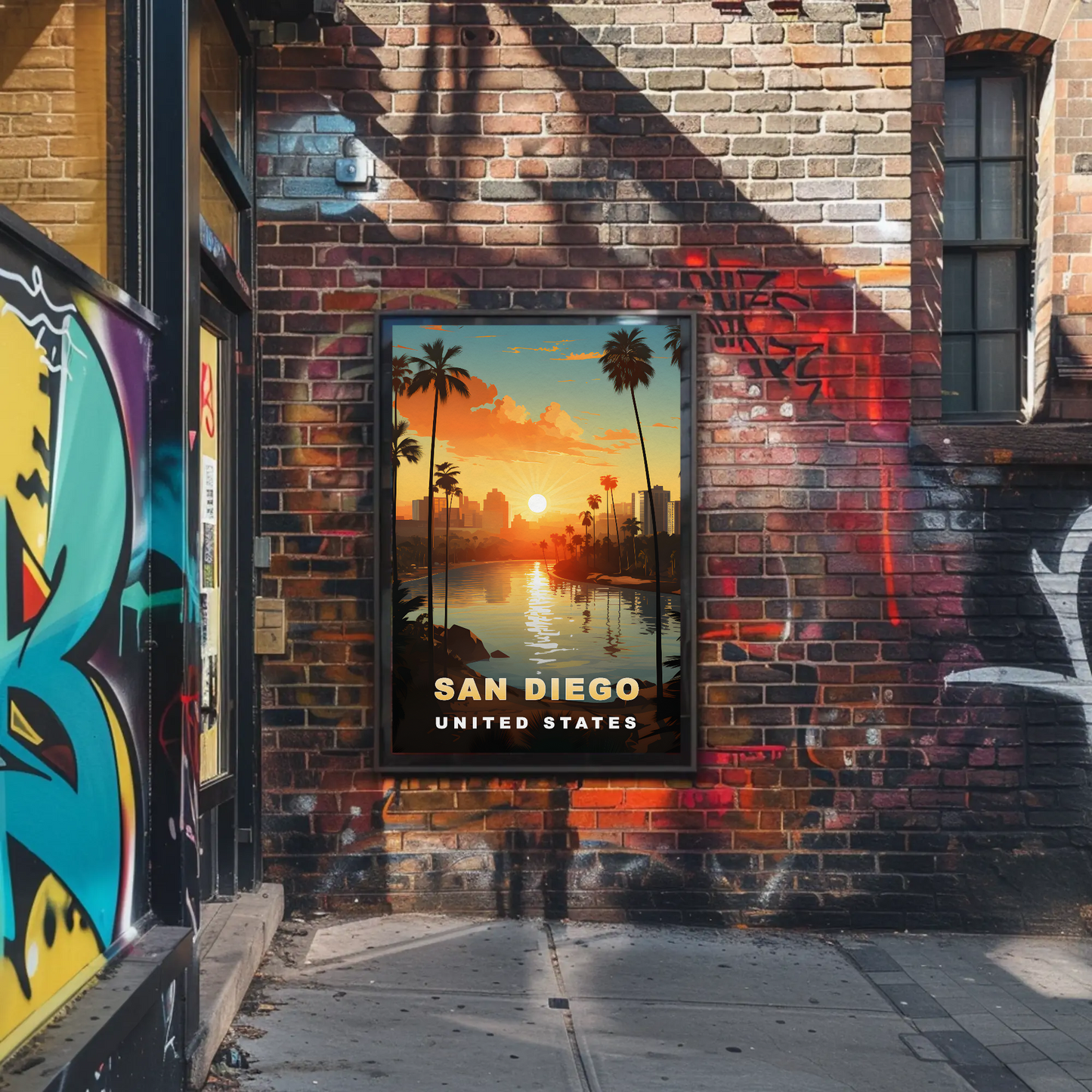 San Diego California Coastline Sunset Palms Vintage Travel Poster