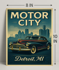 Motor City Detroit Vintage Poster Art Print PosterGoat