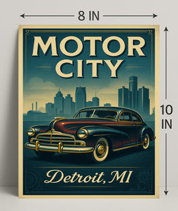 Motor City Detroit Vintage Poster Art Print PosterGoat