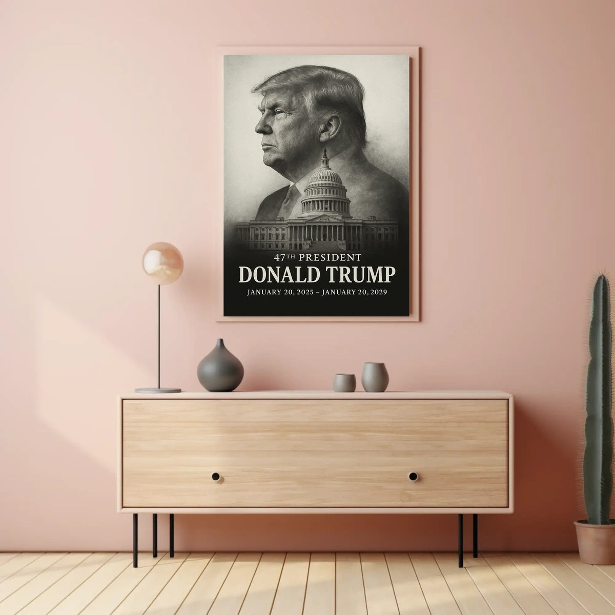 Trump Guardian Democracy Grayscale Portrait Capitol Dome American Flag Classical Art Poster