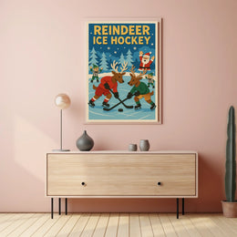 Reindeer Ice Hockey Festive Fun Sports Poster