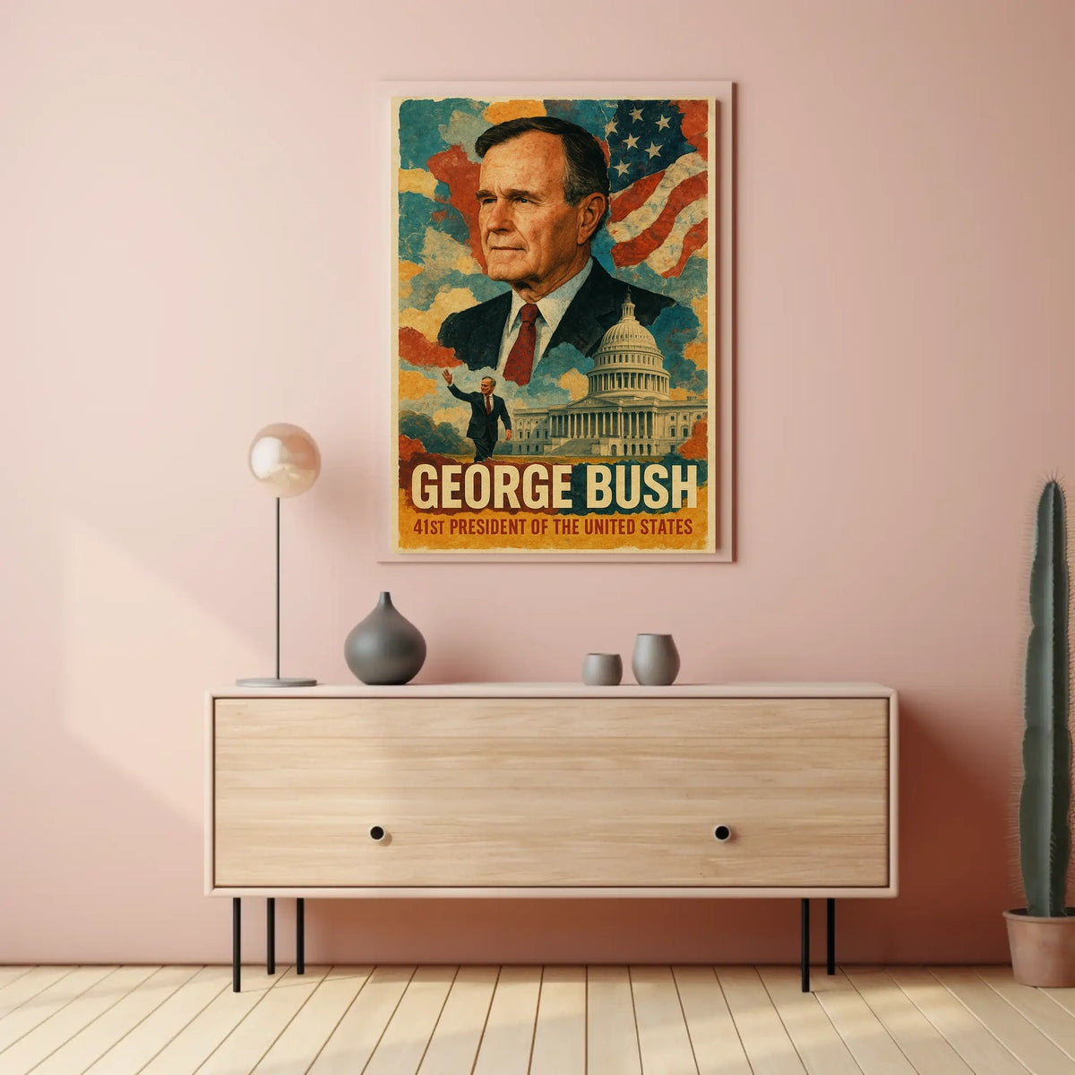 George H. W. Bush 41st President of the United States Layered Digital Collage Poster