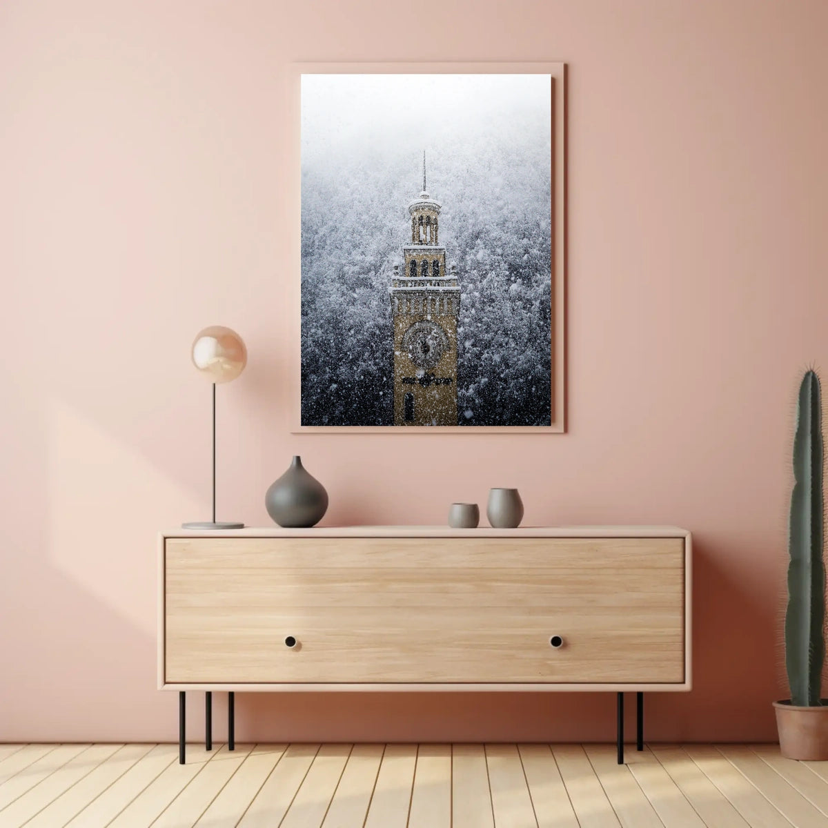 Snow-Covered Clock Tower Poster