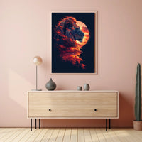 Majestic Lion Sunset Surrealism Art Poster