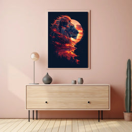 Majestic Lion Sunset Surrealism Art Poster
