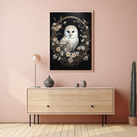 Barn Owl and Floral Wreath Animal Poster