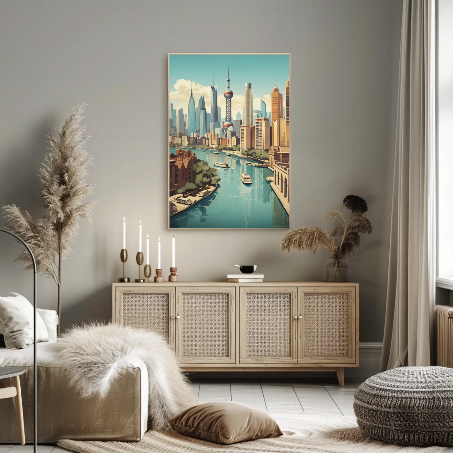 Shanghai Modern Skyline and River Travel Poster