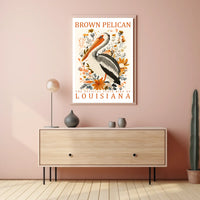 Brown Pelican Louisiana Nature Art Poster Print