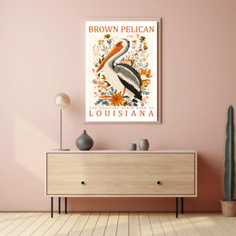 Brown Pelican Louisiana Nature Art Poster Print